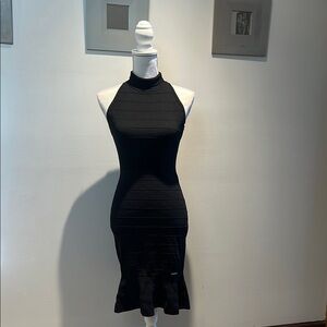 Lipsy Black Ruffled Halter Bodycon Midi Dress